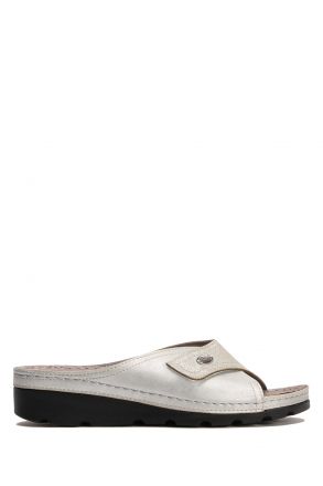 SIB160104 Kifidis-Natura Kadın Anatomik Deri Terlik 36-41 Gri / Silver