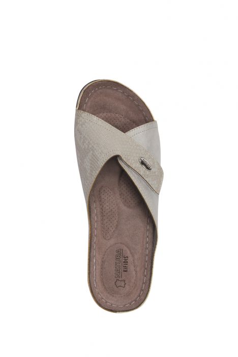 SIB160104 Kifidis-Natura Kadın Anatomik Deri Terlik 36-41 Gri / Silver