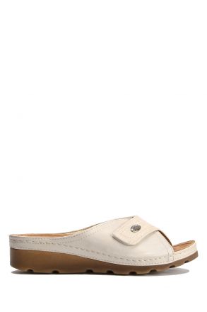 SIB160104 Kifidis-Natura Kadın Anatomik Deri Terlik 36-41 Bej/Beige