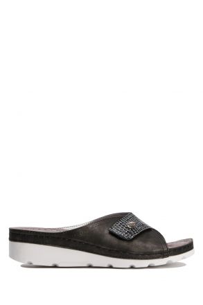 SIB160104 Kifidis-Natura Kadın Anatomik Deri Terlik 36-41 Siyah/Black
