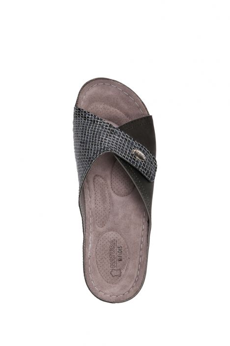 SIB160104 Kifidis-Natura Kadın Anatomik Deri Terlik 36-41 Siyah/Black
