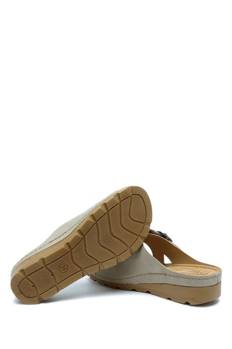 SIB160117-V2 Kifidis-Natura Kadın Çift Bantlı Anatomik Deri Terlik 36-41 Vizon/Nude