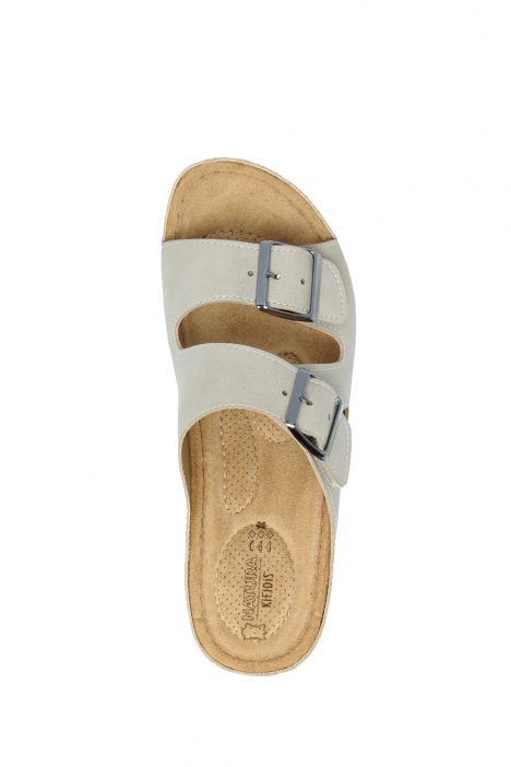 SIB160117-V2 Kifidis-Natura Kadın Çift Bantlı Anatomik Deri Terlik 36-41 Vizon/Nude