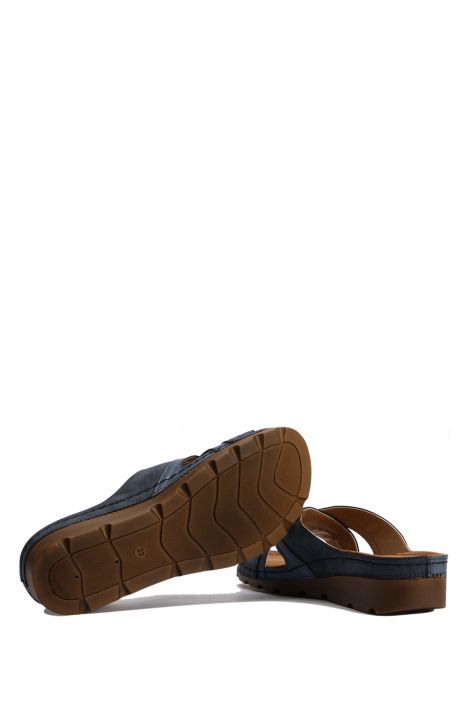 SIB160118 Kifidis-Natura Kadın Çapraz Bantlı Anatomik Deri Terlik 36-41 -BT Lacivert / Navy