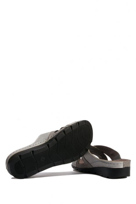 SIB160118 Kifidis-Natura Kadın Çapraz Bantlı Anatomik Deri Terlik 36-41 -BT Gri / Grey