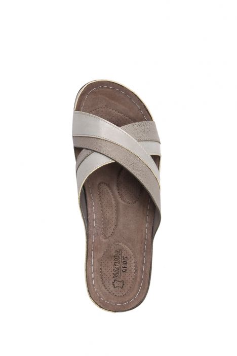 SIB160118 Kifidis-Natura Kadın Çapraz Bantlı Anatomik Deri Terlik 36-41 -BT Gri / Grey