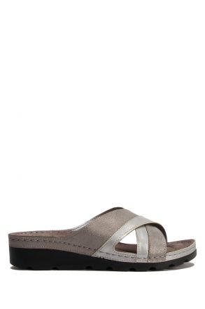 SIB160118 Kifidis-Natura Kadın Çapraz Bantlı Anatomik Deri Terlik 36-41 -BT Gri / Grey