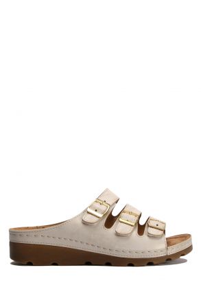 SIB160119 Kifidis-Natura Kadın Anatomik Deri Terlik 36-41 -BT Bej / Beige