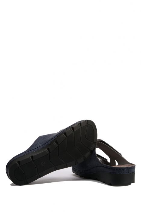 SIB160122 Kifidis-Natura Kadın Anatomik Deri Terlik 36-41 Lacivert / Navy