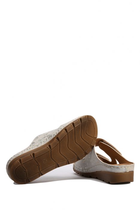 SIB160122 Kifidis-Natura Kadın Anatomik Deri Terlik 36-41 Bej / Beige