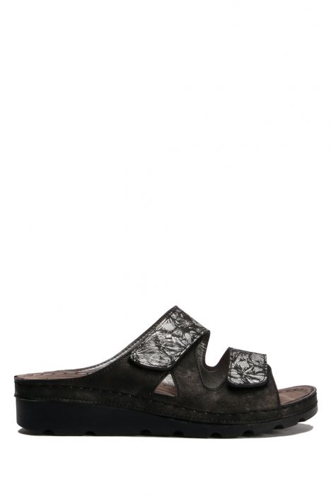 SIB160122 Kifidis-Natura Kadın Anatomik Deri Terlik 36-41 Siyah / Black