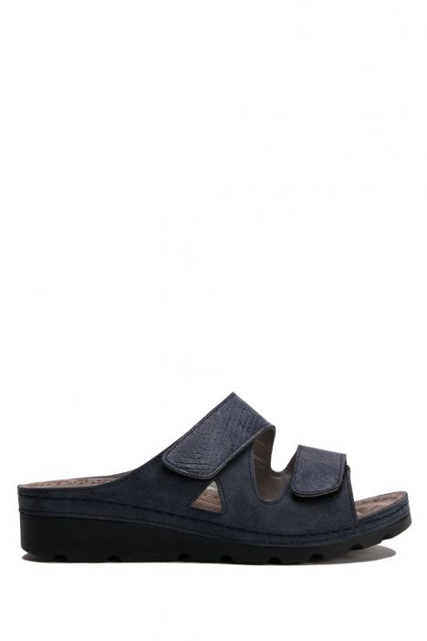 SIB160122 Kifidis-Natura Kadın Anatomik Deri Terlik 36-41 Lacivert / Navy