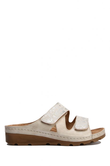 SIB160122 Kifidis-Natura Kadın Anatomik Deri Terlik 36-41 Bej / Beige