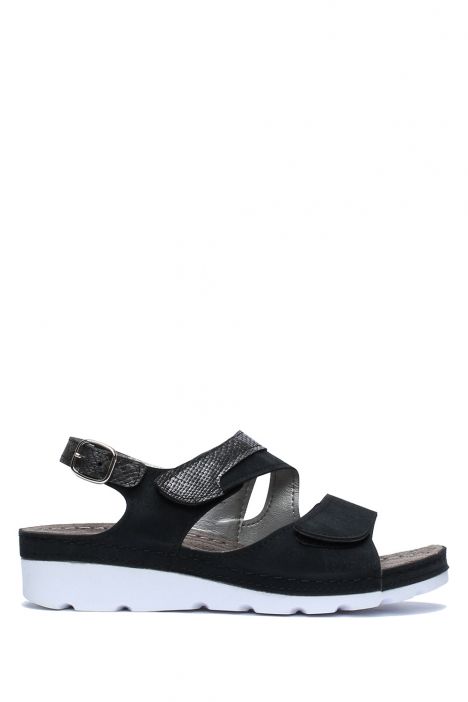 SIB160143 Kifidis-Natura Kadın Anatomik Deri Sandalet 36-41 -BT Siyah/Black