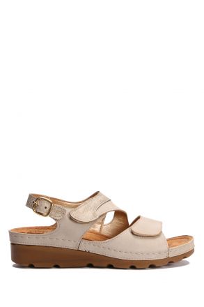 SIB160143 Kifidis-Natura Kadın Anatomik Deri Sandalet 36-41 -BT Bej/Beige