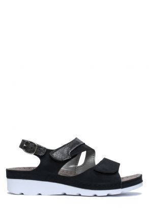SIB160143 Kifidis-Natura Kadın Anatomik Deri Sandalet 36-41 -BT Siyah/Black