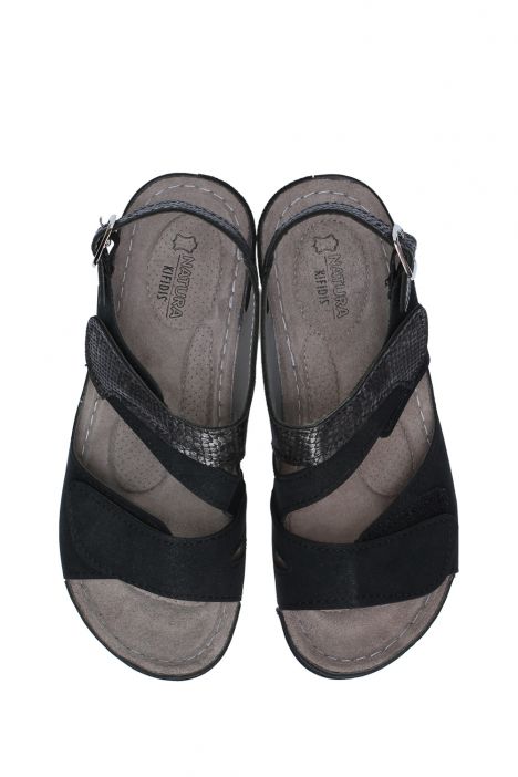 SIB160143 Kifidis-Natura Kadın Anatomik Deri Sandalet 36-41 -BT Siyah/Black