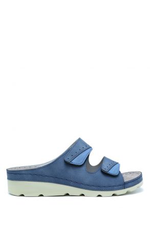 SIB160147 Kifidis-Natura Kadın Çift Bantlı Anatomik Deri Terlik 36-41 Lacivert/Navy