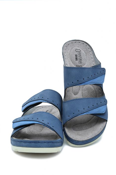 SIB160147 Kifidis-Natura Kadın Çift Bantlı Anatomik Deri Terlik 36-41 Lacivert/Navy