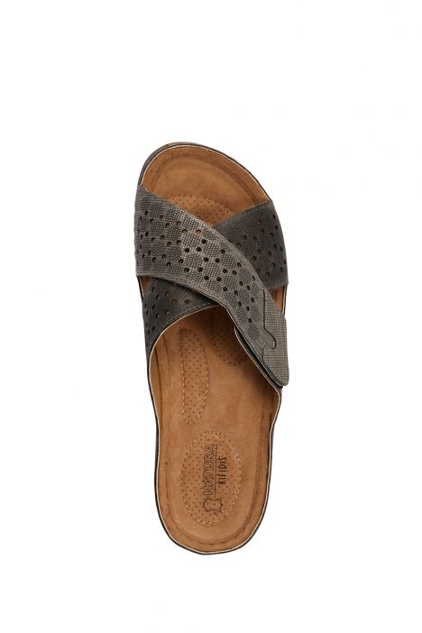 SIB160160 Kifidis-Natura Kadın Çapraz Bantlı Anatomik Deri Terlik 36-41 -BT Krom