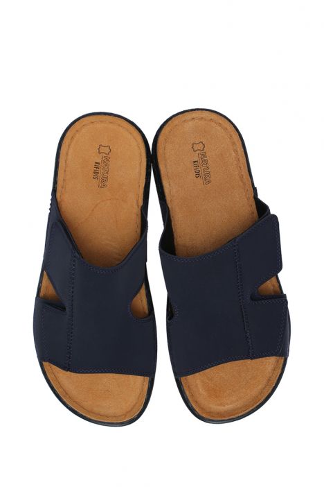 SIB171207 Kifidis-Natura Erkek Anatomik Deri Terlik 40-45 Lacivert/Dark Blue