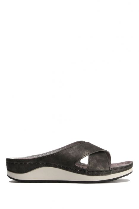SIB172105 Kifidis-Natura Kadın Anatomik Deri Terlik 36-41 -BT Siyah/Black