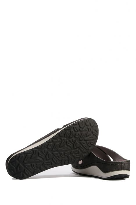 SIB172105 Kifidis-Natura Kadın Anatomik Deri Terlik 36-41 -BT Siyah/Black
