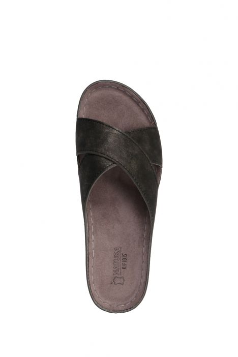 SIB172105 Kifidis-Natura Kadın Anatomik Deri Terlik 36-41 -BT Siyah/Black
