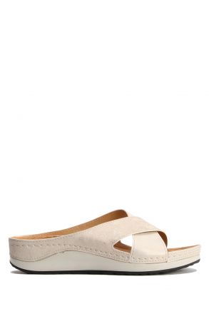 SIB172105 Kifidis-Natura Kadın Anatomik Deri Terlik 36-41 -BT Bej/Beige