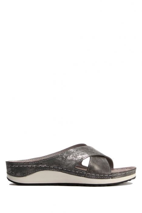 SIB172105 Kifidis-Natura Kadın Anatomik Deri Terlik 36-41 -BT Krom/Chrome