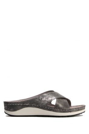 SIB172105 Kifidis-Natura Kadın Anatomik Deri Terlik 36-41 -BT Krom/Chrome