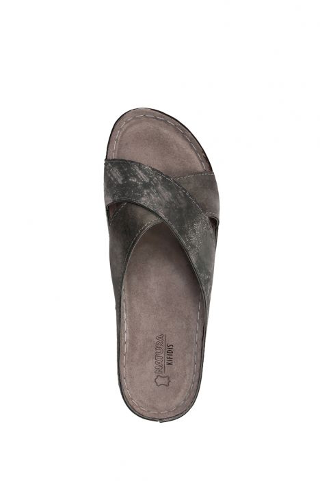 SIB172105 Kifidis-Natura Kadın Anatomik Deri Terlik 36-41 -BT Krom/Chrome