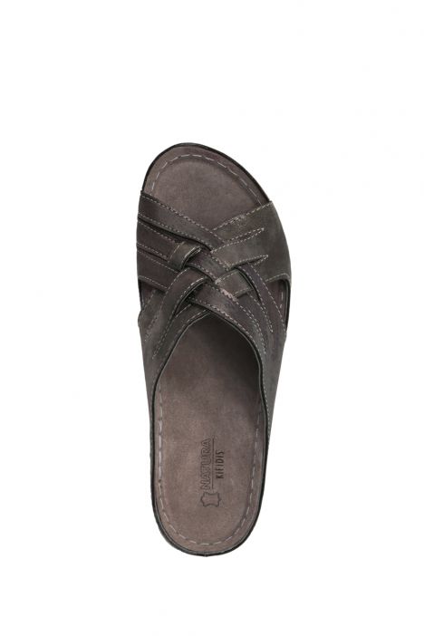 SIB172111 Kifidis-Natura Kadın Anatomik Deri Terlik 36-41 -BT Krom/Chrome