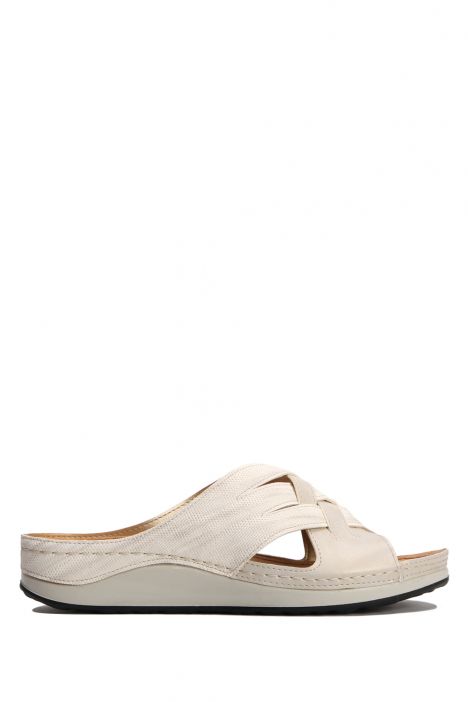 SIB172111 Kifidis-Natura Kadın Anatomik Deri Terlik 36-41 -BT Bej/Beige