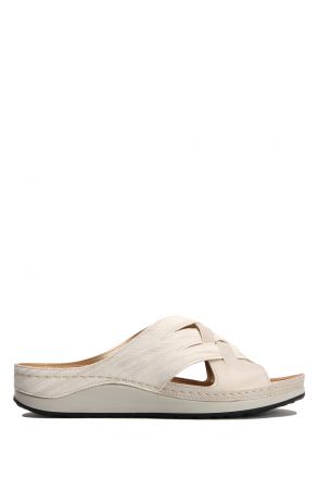 SIB172111 Kifidis-Natura Kadın Anatomik Deri Terlik 36-41 -BT Bej/Beige