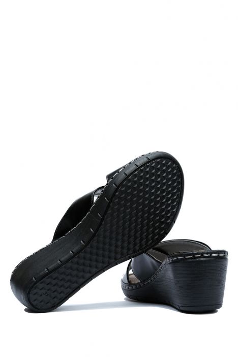 SIB202105 Kifidis-Natura Kadın Anatomik Çapraz Bantlı Topuklu Terlik 36-41 -BT Siyah/Black