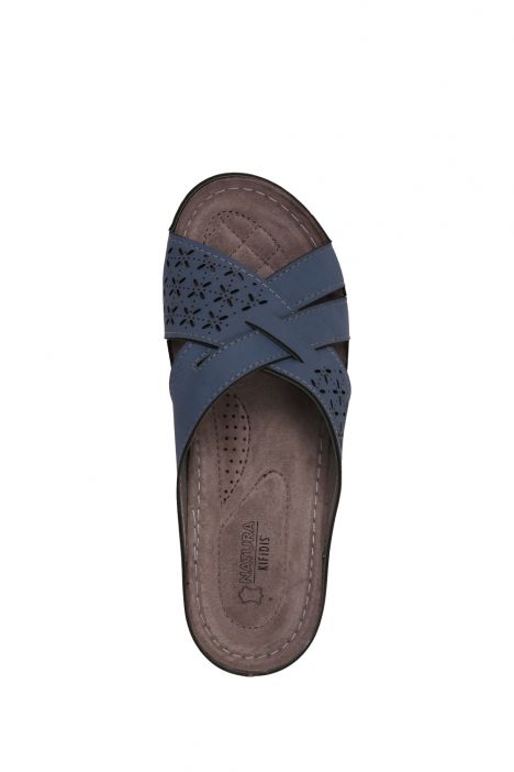 SIB212410 Kifidis-Natura Kadın Anatomik Deri Terlik 36-41 -BT Lacivert/Navy