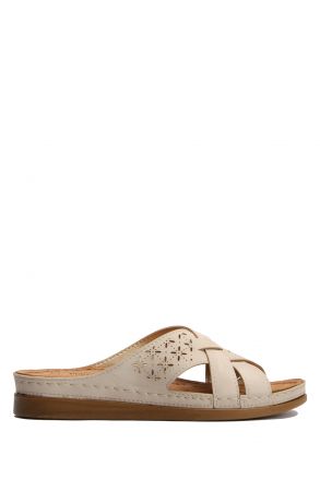 SIB212410 Kifidis-Natura Kadın Anatomik Deri Terlik 36-41 -BT Bej/Beige