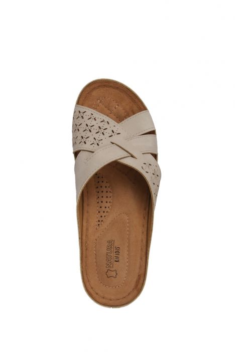 SIB212410 Kifidis-Natura Kadın Anatomik Deri Terlik 36-41 -BT Bej/Beige