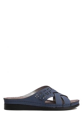 SIB212410 Kifidis-Natura Kadın Anatomik Deri Terlik 36-41 -BT Lacivert/Navy