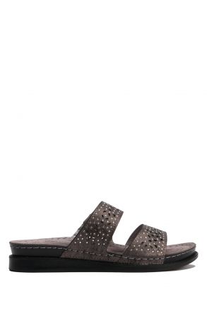 SIB212442 Kifidis-Natura Kadın Anatomik Deri Terlik 36-41 -BT Krom/Chrome