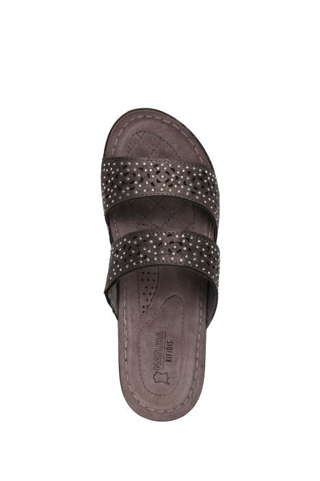 SIB212442 Kifidis-Natura Kadın Anatomik Deri Terlik 36-41 -BT Krom/Chrome