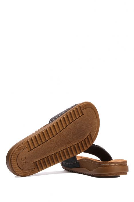 SIB213610 Kifidis-Natura Kadın Anatomik Deri Terlik 36-41 Siyah/Black