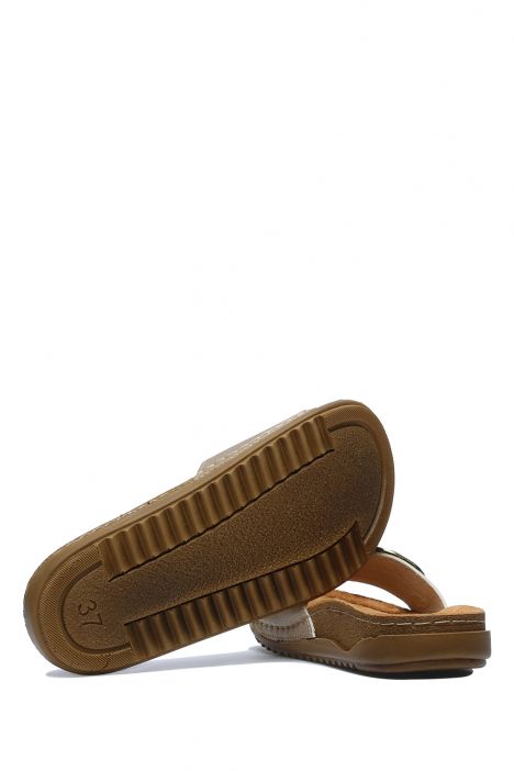 SIB213610 Kifidis-Natura Kadın Anatomik Deri Terlik 36-41 Altın/Gold