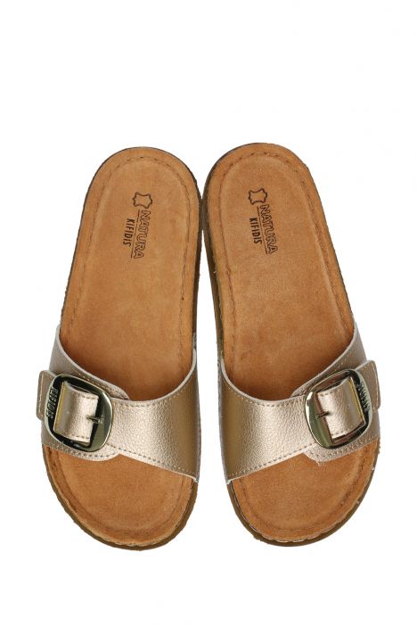 SIB213610 Kifidis-Natura Kadın Anatomik Deri Terlik 36-41 Altın/Gold