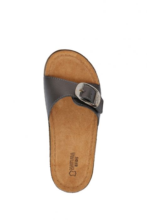 SIB213610 Kifidis-Natura Kadın Anatomik Deri Terlik 36-41 Krom/Chrome