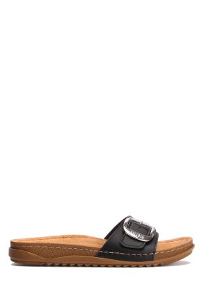SIB213610 Kifidis-Natura Kadın Anatomik Deri Terlik 36-41 Siyah/Black