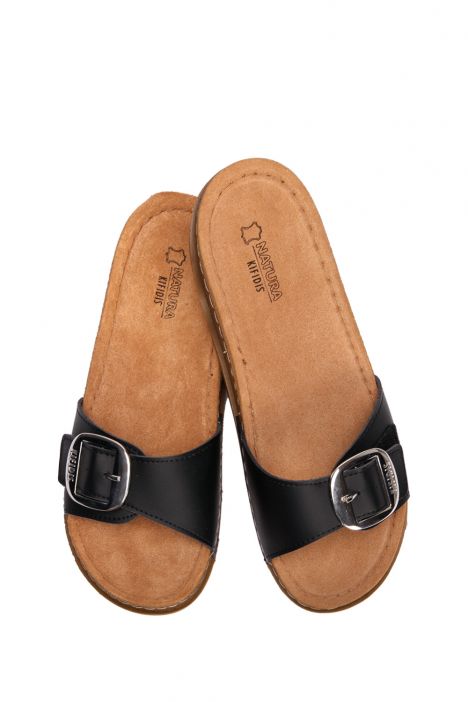 SIB213610 Kifidis-Natura Kadın Anatomik Deri Terlik 36-41 Siyah/Black