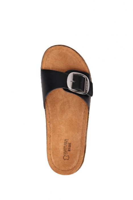 SIB213610 Kifidis-Natura Kadın Anatomik Deri Terlik 36-41 Siyah/Black