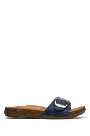 SIB213610 Kifidis-Natura Kadın Anatomik Deri Terlik 36-41 Lacivert/Navy